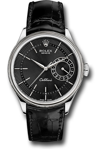 Rolex Cellini Date Watch - White Gold - Black Dial - Black Leather Strap