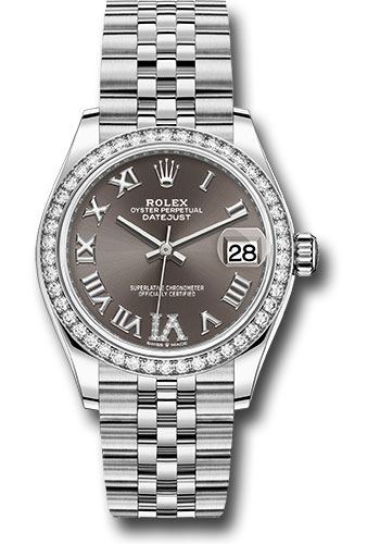 Rolex Steel and White Gold Datejust 31 Watch - Diamond Bezel - Dark Grey Roman Diamond 6 Dial - Jubilee Bracelet