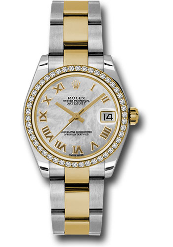 Rolex Steel and Yellow Gold Datejust 31 Watch - 46 Diamond Bezel - Mother-Of-Pearl Roman Dial - Oyster Bracelet