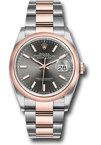 Rolex Steel and Everose Rolesor Datejust 36 Watch - Domed Bezel - Dark Rhodium Index Dial - Oyster Bracelet