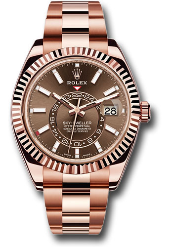 Rolex Everose Gold Sky-Dweller Watch - Chocolate Sunray Index Dial - Oyster Bracelet