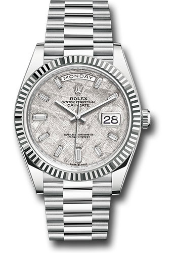 Rolex Platinum Day-Date 40 Watch - Fluted Bezel - Meteorite Dial - President Bracelet