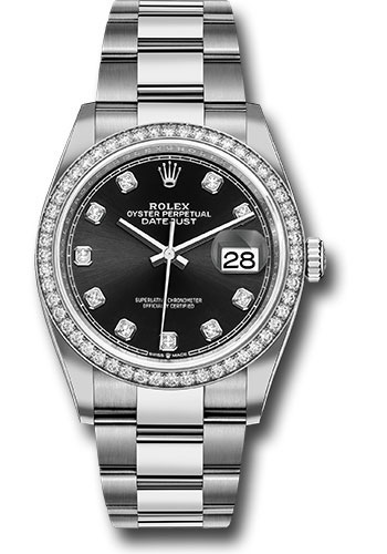 Rolex Steel Datejust 36 Watch - Diamond Bezel - Black Diamond Dial - Oyster Bracelet