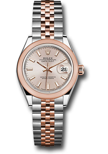 Rolex Steel and Everose Gold Rolesor Lady-Datejust 28 Watch - Domed Bezel - Sundust Index Dial - Jubilee Bracelet