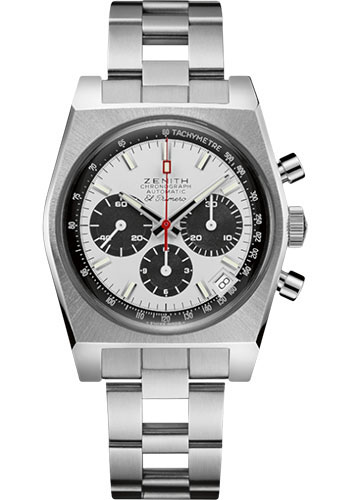 Zenith Chronomaster El Primero A384 Revival Watch - Steel - White Dial - Stainless Steel Ladder Bracelet