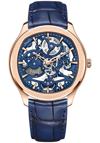 Piaget Polo Skeleton Watch - Rose Gold Case - Skeleton Dial - Blue Strap
