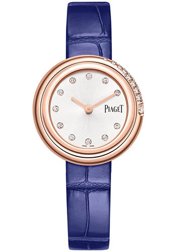Piaget Possession Watch - Rose Gold Diamond Case - Silvered Dial - Blue Strap Novelty