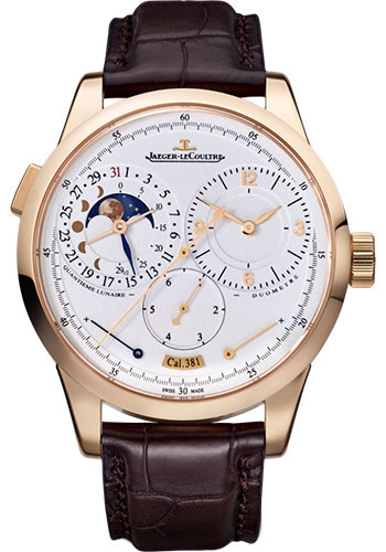 Jaeger-LeCoultre Duomètre Quantième Lunaire Watch - 40.5 mm Pink Gold Case - Silver Dial - Brown Leather Strap