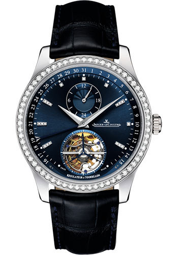 Jaeger-LeCoultre Master Tourbillon Watch - 41.5 mm White Gold Case - Diamond Bezel - Blue Dial - Blue Alligator Strap