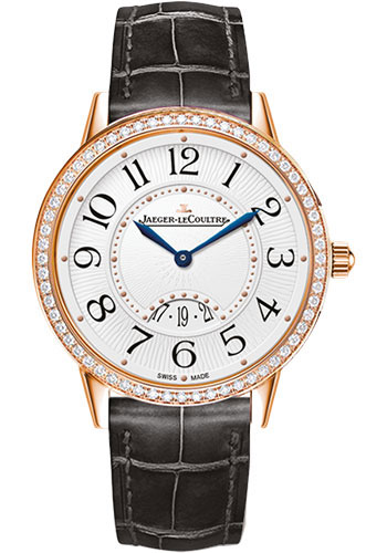 Jaeger-LeCoultre Rendez-Vous Date Medium Quartz Watch - 34 mm Pink Gold Case - Diamond Bezel - Grey Dial - Black Alligator Stra