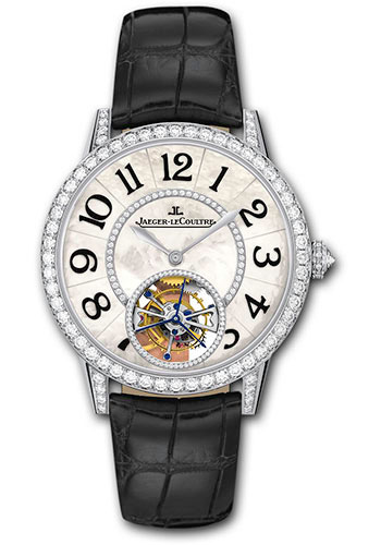 Jaeger-LeCoultre Rendez Vous Tourbillon Watch - 39 mm White Gold Case - Mother-Of-Pearl Gem Set Dial - Black Alligator Strap