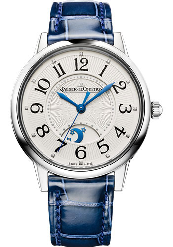 Jaeger-LeCoultre Rendez-Vous Night & Day Medium Watch - 34 mm Stainless Steel Case - Diamond Bezel - Grey Dial - Blue Alligator Strap