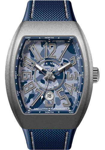 Franck Muller Vanguard Blue Camouflage V 45 - 44 mm Titanium Case - Blue Camouflage Dial - Blue Strap