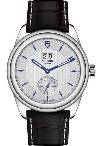 Tudor Glamour Double Date Watch - 42mm Steel Case - Opaline Dial - Brown Leather Strap