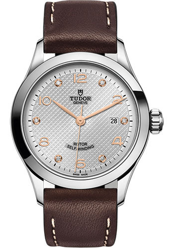 Tudor 1926 Watch - 28mm Steel Case - Silver Diamond Dial - Brown Leather Strap