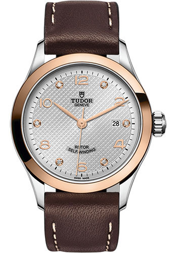 Tudor 1926 Watch - 28mm Steel and Gold Case - Silver Diamond Dial - Brown Leather Strap