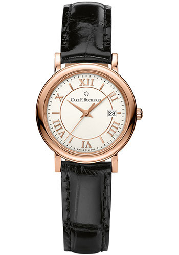 Carl F. Bucherer Adamavi Watch - 28 mm Rose Gold Case - Silver Dial - Black Alligator Strap