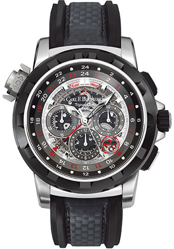 Carl F. Bucherer Patravi TravelTec FourX Watch - 950 Palladium Case - Ceramic Bezel - Silver Dial - Black Rubber Strap