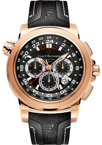 Carl F. Bucherer Patravi TravelTec Watch - Rose Gold Case - Black Dial - Rubber Strap