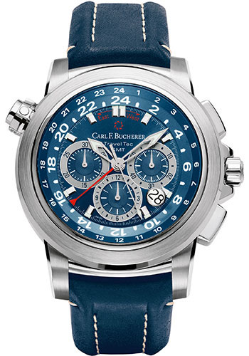 Carl F. Bucherer Patravi TravelTec Watch - Steel Case - Blue Dial - Blue Strap