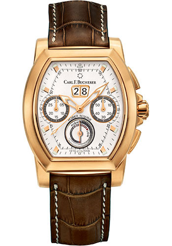 Carl F. Bucherer Patravi T-Graph Watch - Rose Gold Case - Silver Dial - Brown Alligator Strap