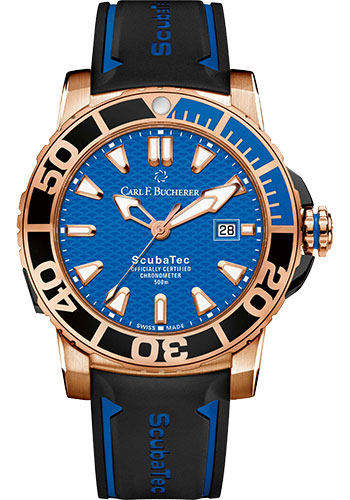 Carl F. Bucherer Patravi ScubaTec Watch - 44.6 mm Red Gold And Blackened Titanium Case - 18K Red Gold And Ceramic Bezel - Blue Dial