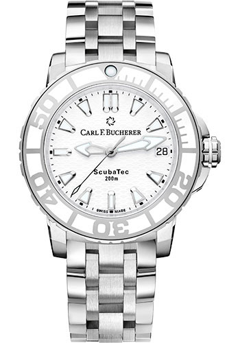 Carl F. Bucherer Patravi ScubaTec Watch - 36.5 mm Steel And Ceramic Case - White Dial - Steel Bracelet