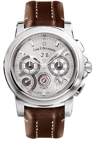 Carl F. Bucherer Patravi ChronoGrade Watch - 44.6 mm Steel Case - Rhodium Dial - Brown Strap