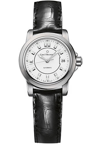 Carl F. Bucherer Patravi AutoDate Watch - 27 mm Steel Case - White Dial - Black Alligator Strap