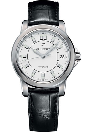 Carl F. Bucherer Patravi AutoDate Watch - 38 mm Steel Case - White Dial - Black Alligator Stra