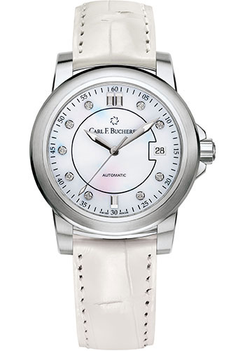 Carl F. Bucherer Patravi AutoDate Watch - 38 mm Steel Case - Mother-of-Pearl Dial - White Alligator Strap