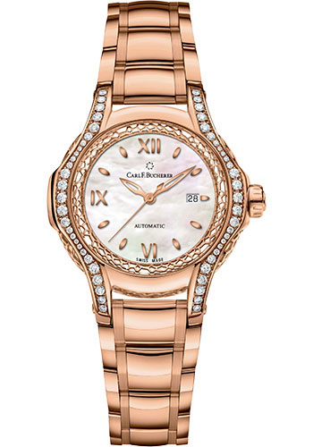 Carl F. Bucherer Pathos Diva Watch - Rose Gold Diamond Case - Honey-Comb Bezel - Mother-Of-Pearl Dial