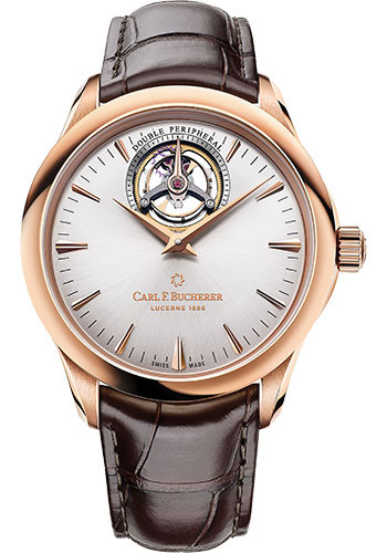 Carl F. Bucherer Manero Tourbillon Double Peripheral Watch - Rose Gold Case - Silver Dial - Dark Brown Alligator Strap
