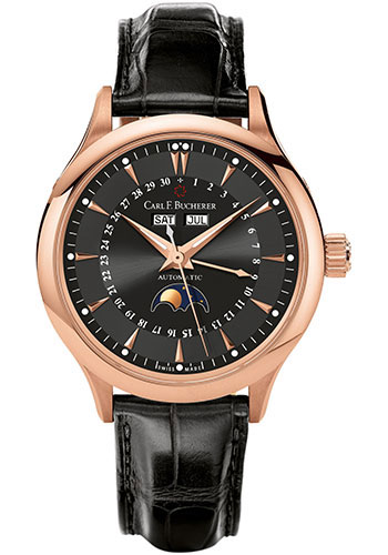 Carl F. Bucherer Manero MoonPhase Watch - Rose Gold Case - Black Dial - Black Alligator Strap