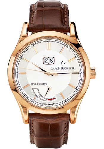 Carl F. Bucherer Manero BigDate Power Watch - Rose Gold Case - Silver Dial - Brown Alligator Strap