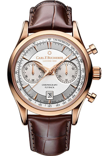 Carl F. Bucherer Manero Flyback Watch - Rose Gold Case - Silver Dial - Alligator Strap
