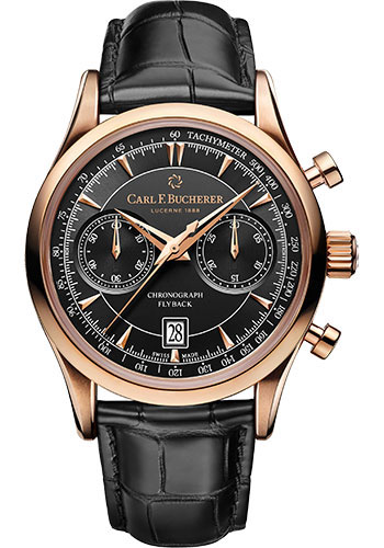 Carl F. Bucherer Manero Flyback Watch - Red Gold Case - Black Dial - Alligator Strap