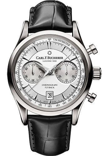 Carl F. Bucherer Manero Flyback Watch - Steel Case - Silver Dial - Alligator Strap
