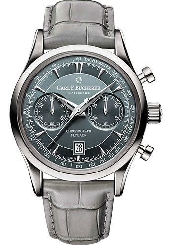 Carl F. Bucherer Manero Flyback Watch - Steel Case - Bluish Grey Dial - Alligator Strap